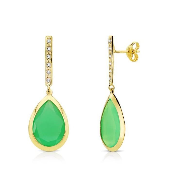 Boucles d'oreilles pendantes or Catrina pierre verte 18 Carats