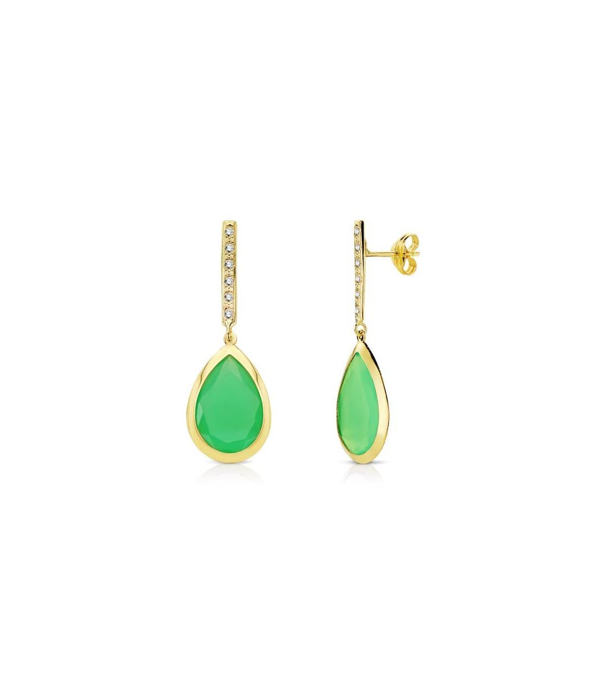 Boucles d'oreilles pendantes or Catrina pierre verte 18 Carats