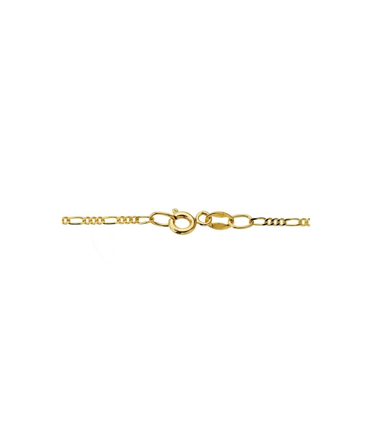 Chaîne femme or jaune 750, modèle Figaro 3+1 - 1,2 mm et 40 cm, chaînette femme maille massive.