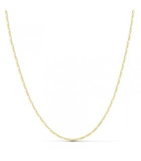 Catena in oro giallo 750, modello Figaro 3+1- 1mm - 60cm, collana da uomo lunga, maglia piena.