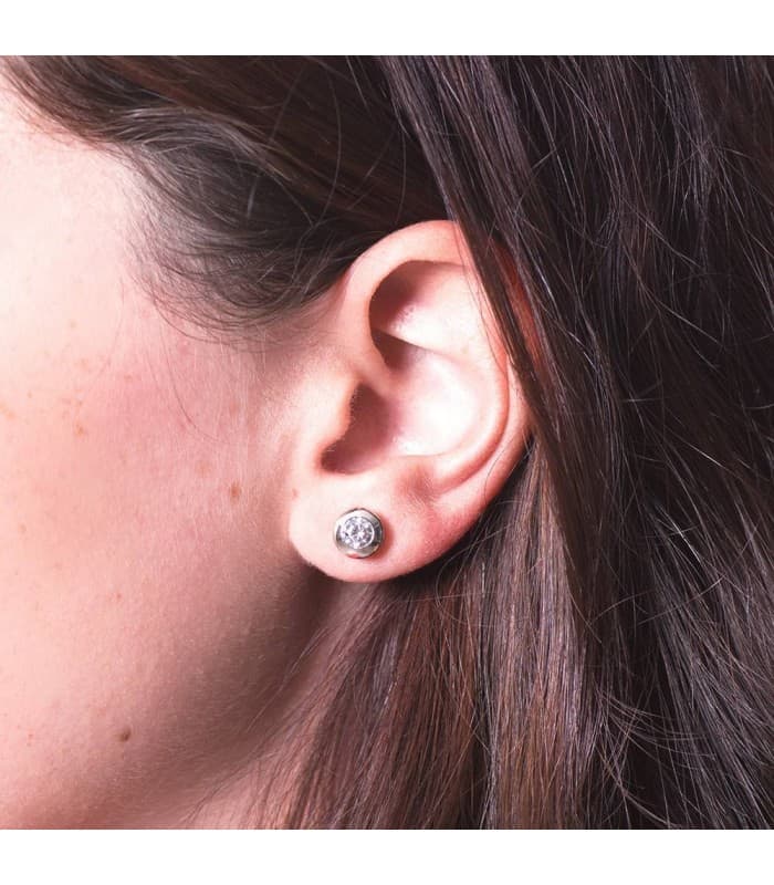 Puces d'oreilles or blanc Mercedes 7 mm 18 Carats