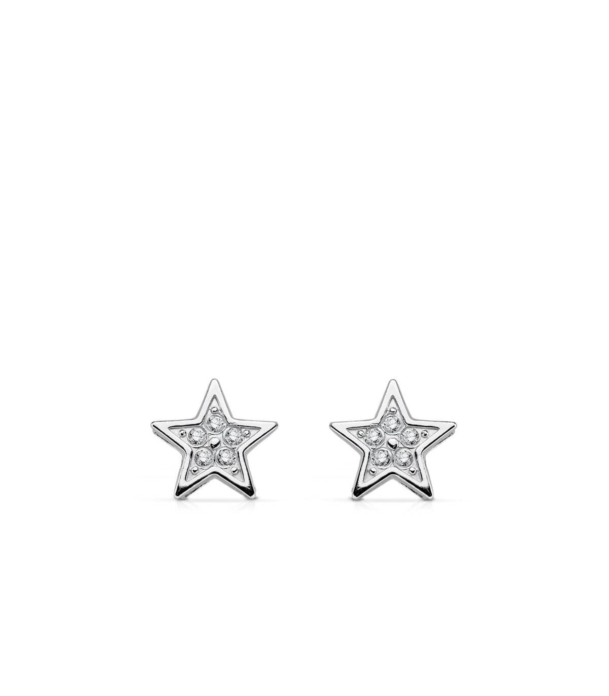 Orecchini stelle da donna in oro bianco 18 kt, modello Bellanca, orecchini a lobo eleganti e moderni.