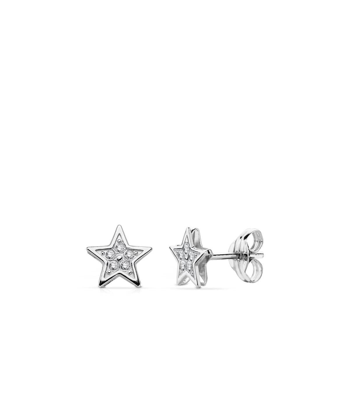 Orecchini stelle da donna in oro bianco 18 kt, modello Bellanca, eleganti e moderni.