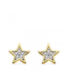 Orecchini stelle da donna in oro bianco e giallo 18kt, modello Bellanca, orecchini a lobo eleganti e moderni.