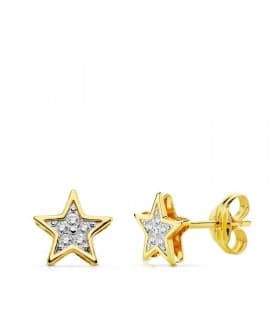Orecchini stelle da donna in oro bianco e giallo 18kt, modello Bellanca, orecchini a lobo eleganti e moderni.