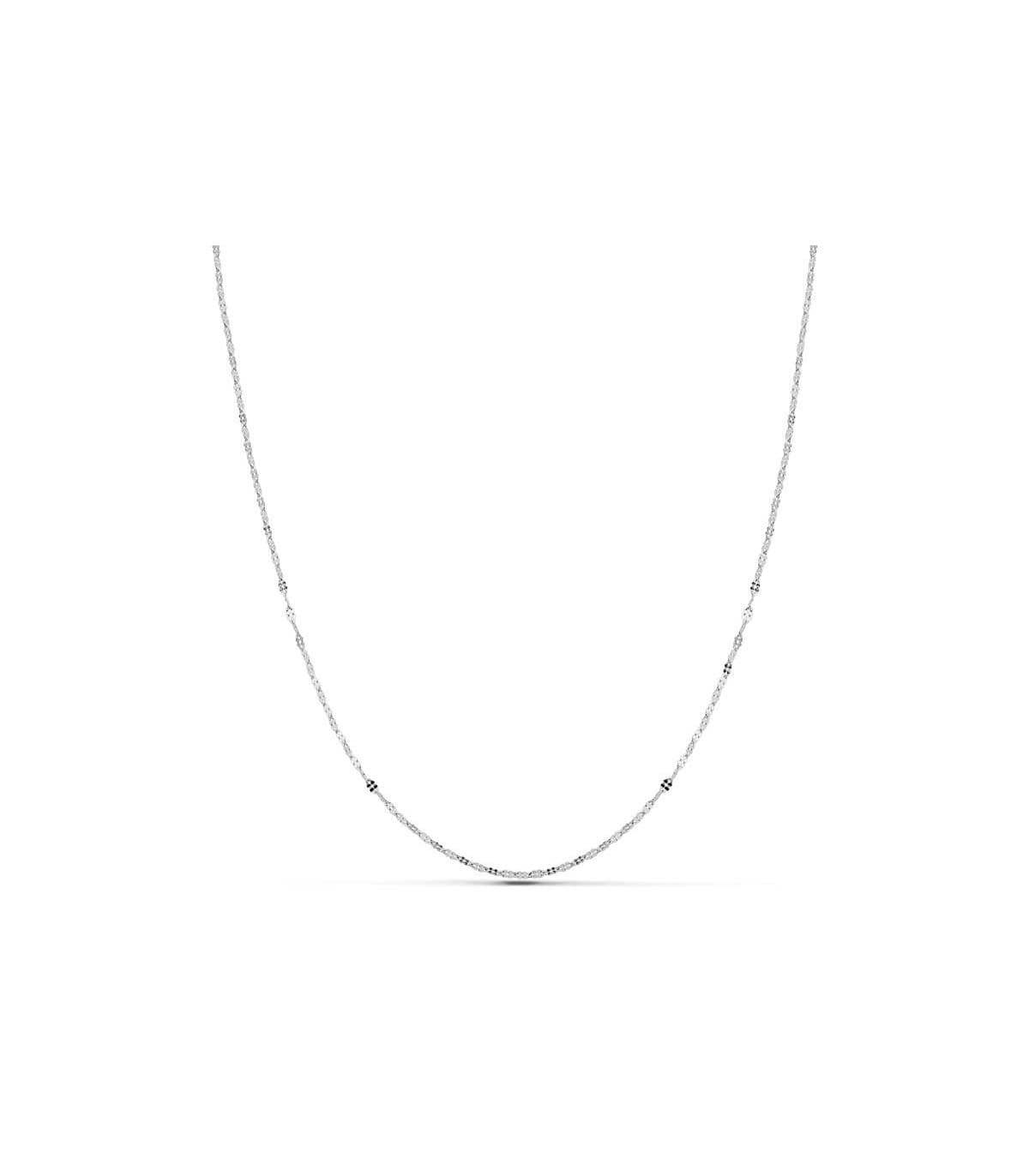 Cadena de oro blanco para mujer, tipo Flor Martillada 1.1mm 18 Kilates 45 cm, ideal para gargantillas