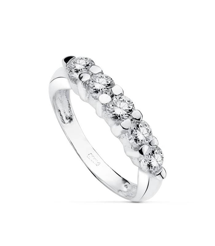 Alianza oro blanco anillo de compromiso tresillo 18k circonitas joyas nupciales boda novia