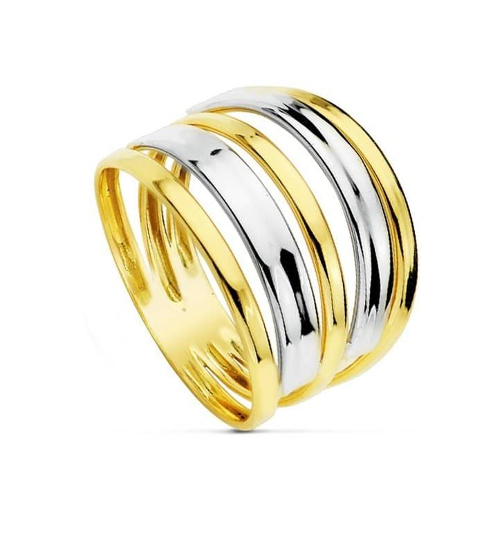 Sortija bicolor Yasmina 18 Ktes anillo de bandas ancho para mujer estilo casual joyería