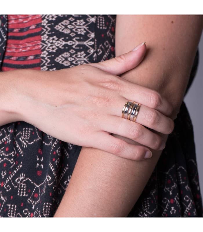 Sortija bicolor Yasmina 18 Ktes anillo de bandas ancho para mujer estilo casual joyería