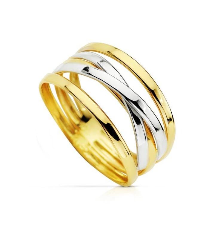 Sortija moderna grande bandas anillos mujer oro bicolor