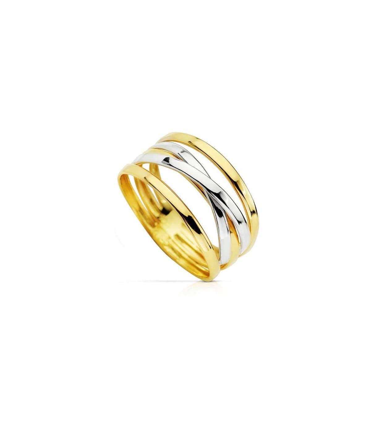 Sortija moderna grande bandas anillos mujer oro bicolor
