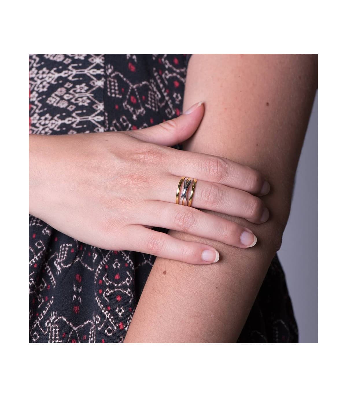 Sortija moderna grande bandas anillos mujer oro bicolor