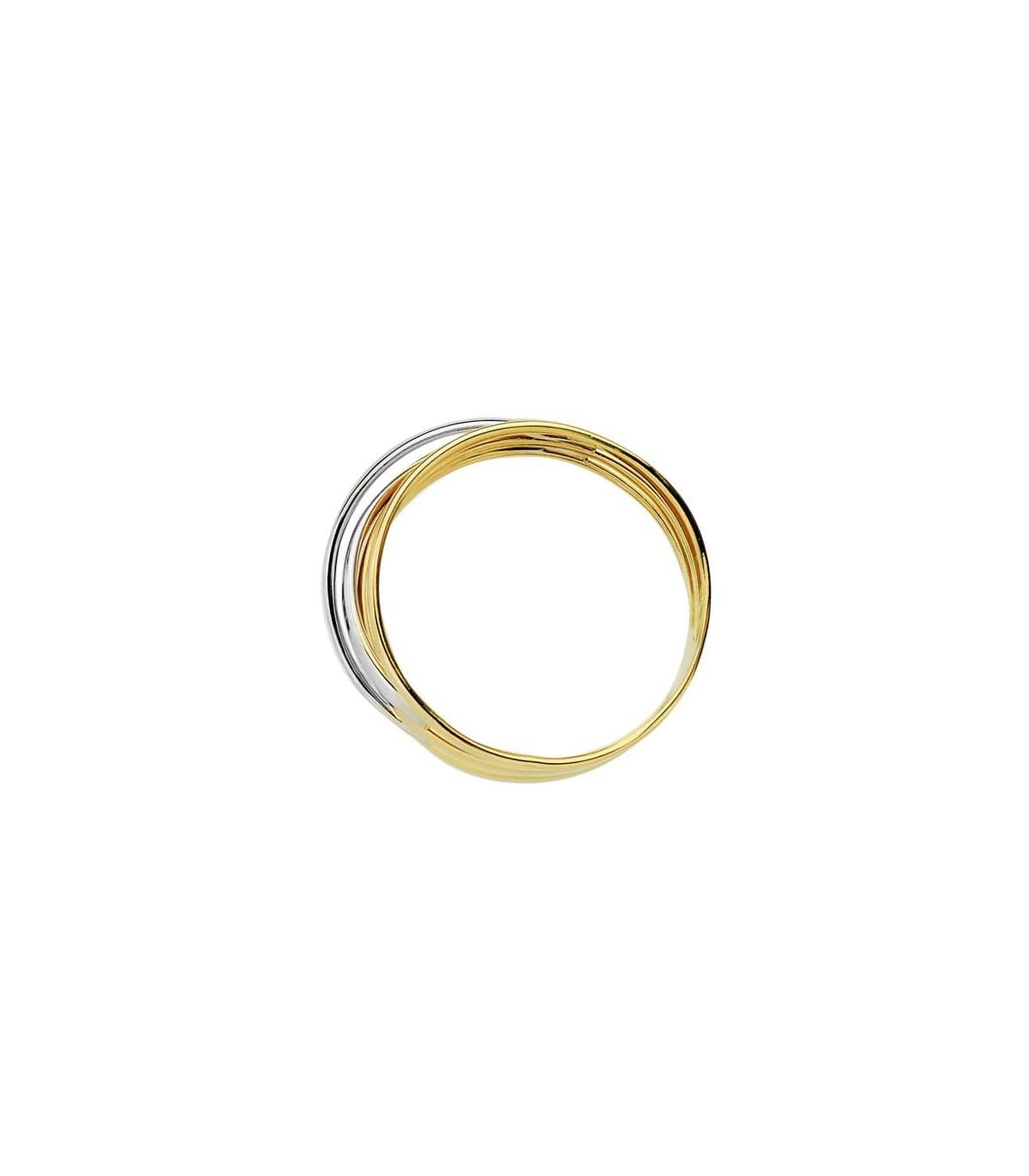 Bague à bande croisée, idéale pour femme, modèle CARLOTA en or bicolore 750 ‰.