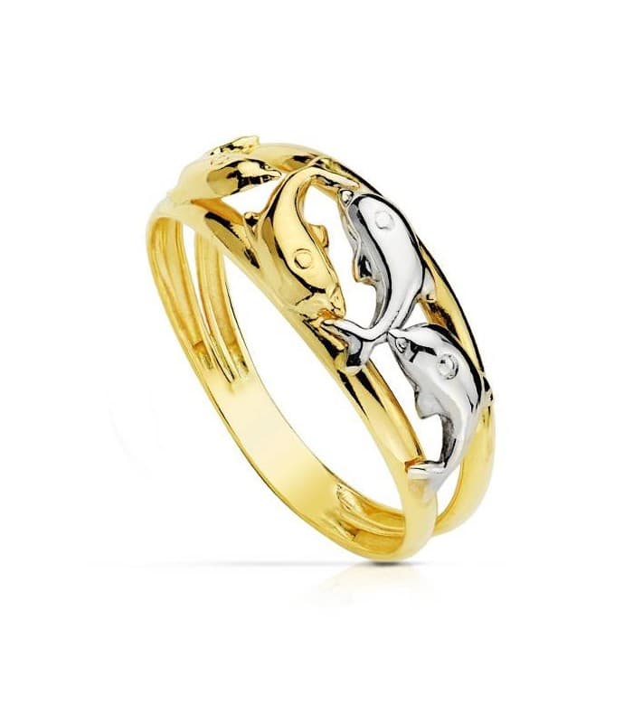 Anillo delfines en oro bicolor, modelo Gloria 18 kilates