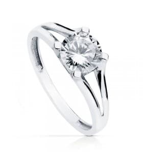 Solitario blanco Clarisa 18 Ktes. Anillo de pedida de mano. Anillos de compromiso oro blanco.