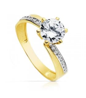 Anello di fidanzamento Solitario Rosalinda oro bianco e giallo 750‰ con pave di zirconi