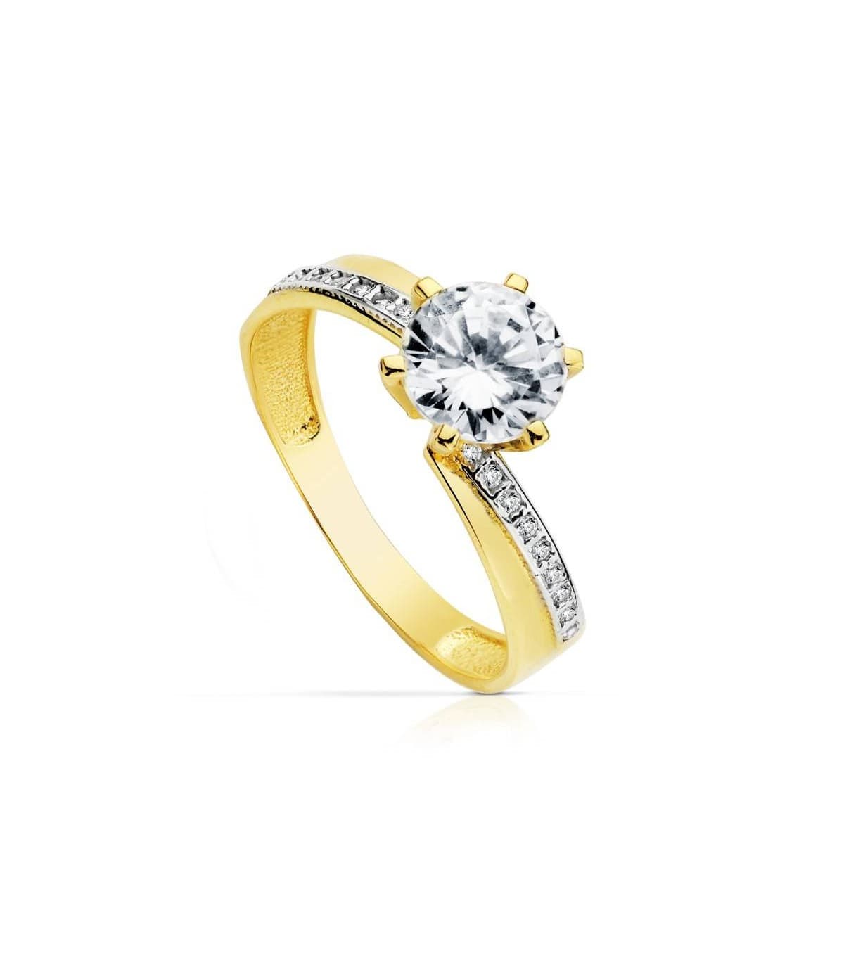 Anello di fidanzamento Solitario Rosalinda oro bianco e giallo 750‰ con pave di zirconi