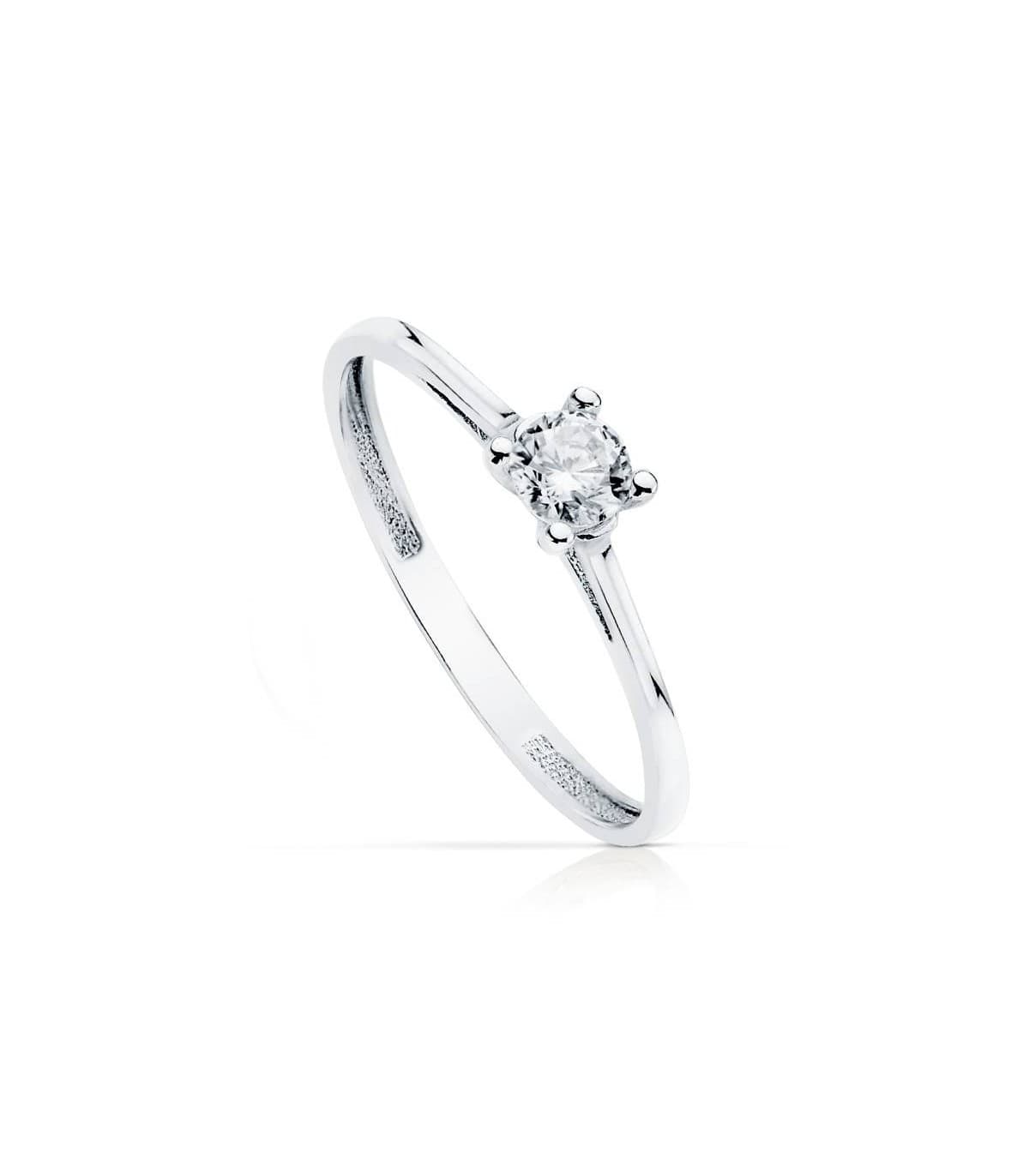 LUNA Solitär-Ring – Verlobungsring Weißgold 750 mit Zirkonia weiß, Brillantschliff, 4 mm