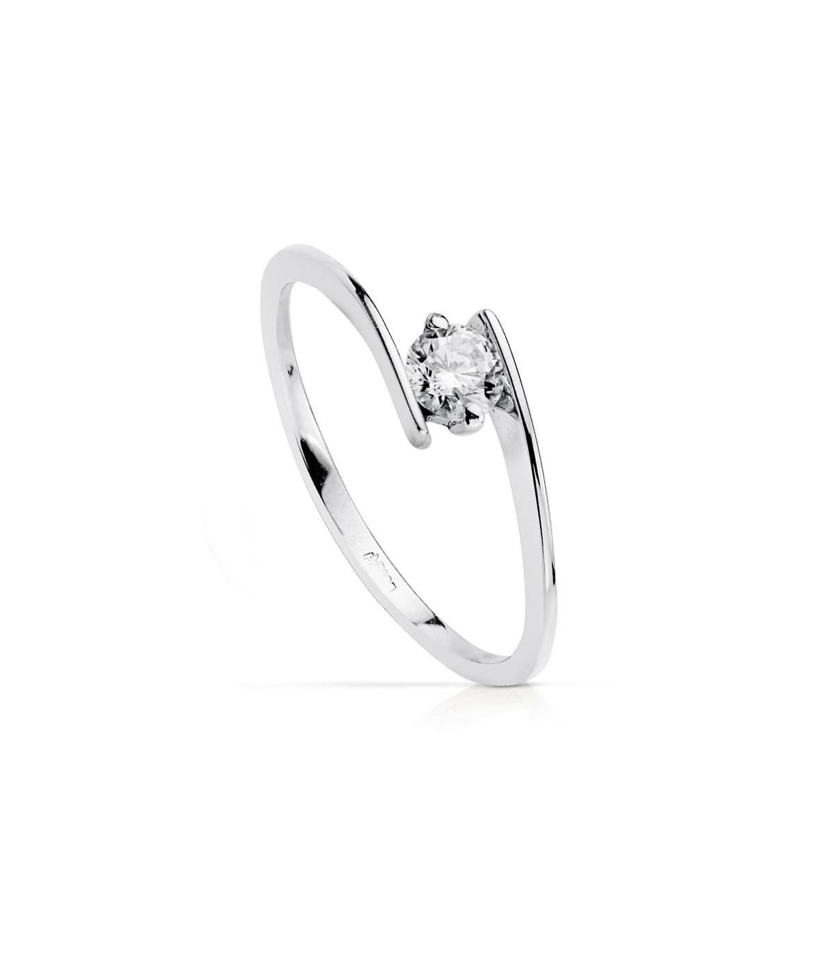 Verlobungsring Weißgold 18K | Solitär-Ring BLANCA mit weißer Zirkonia, Brillantschliff, ca. Ø 4 mm
