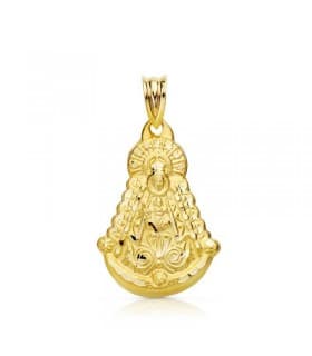 Medalla religiosa silueta Virgen Rocío matizada 18 Ktes 25mm colgante mujer