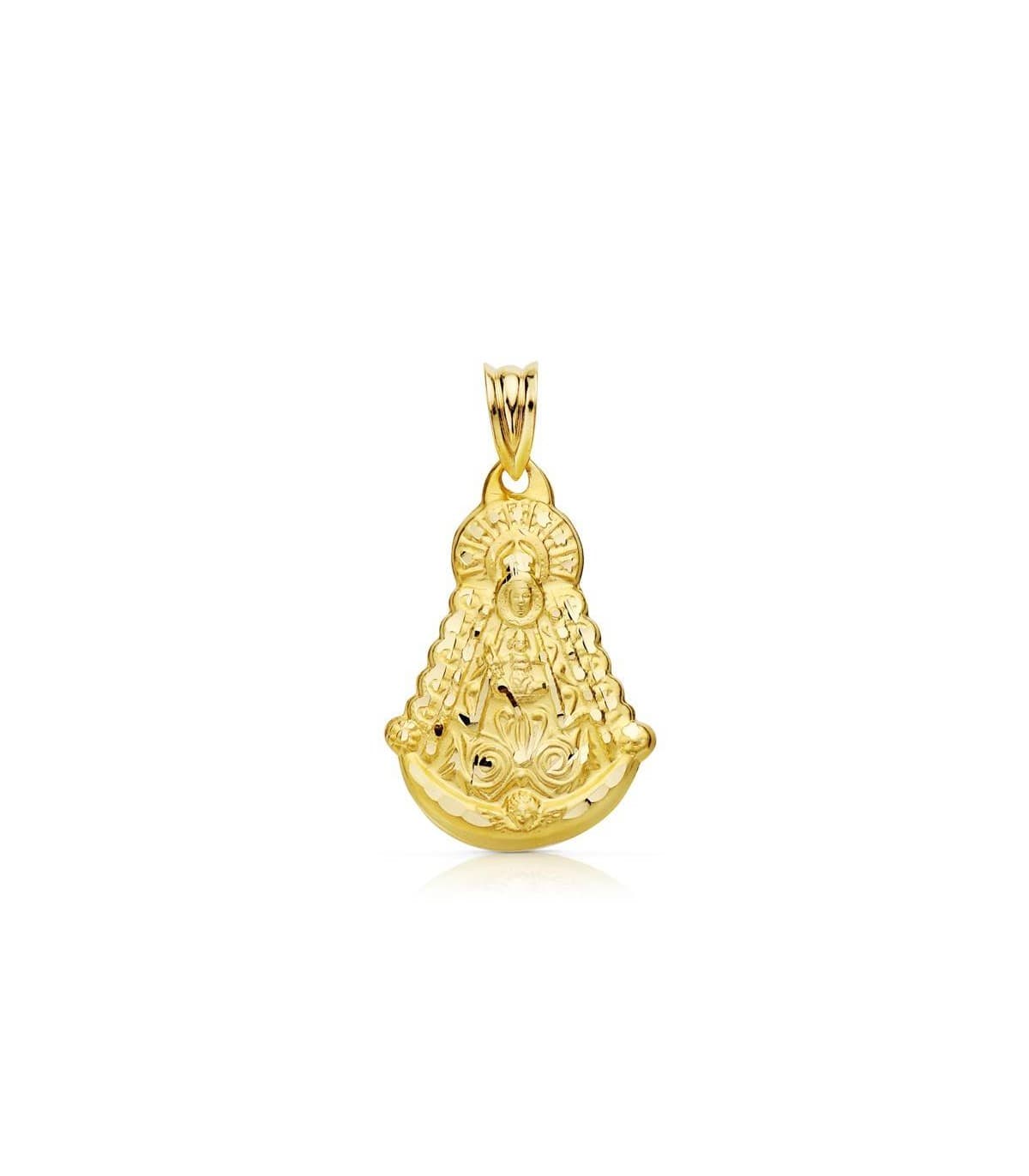 Medaglia religiosa lavorata in oro giallo 750 - Madonna del Rocio 25 mm