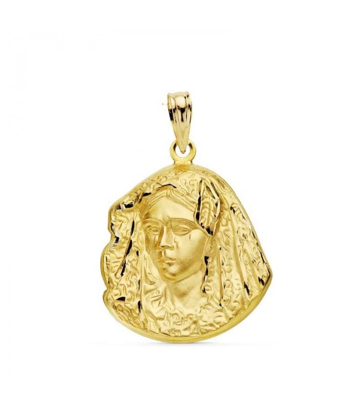 Medalla silueta Virgen Macarena matizada 18 Ktes 20mm