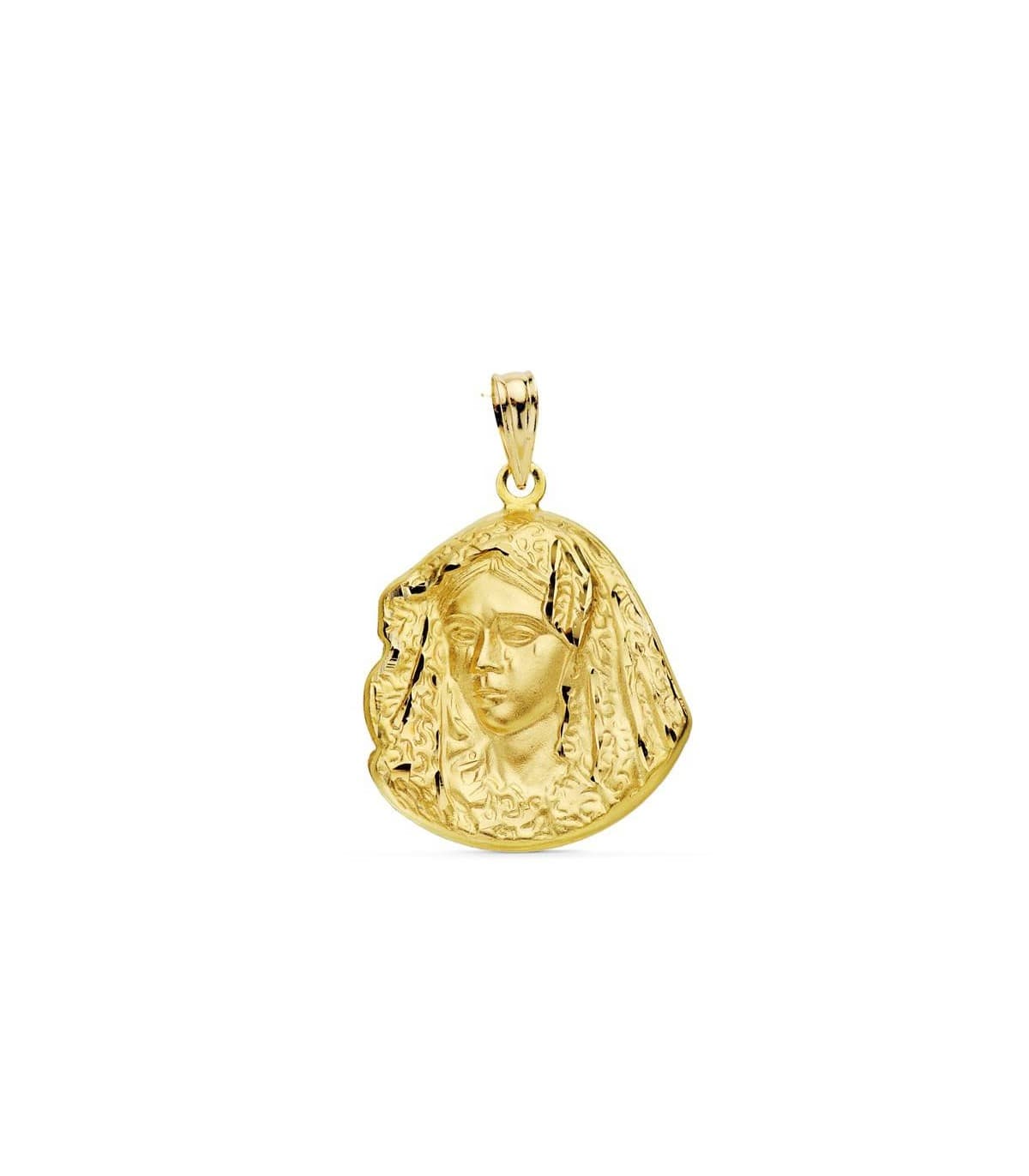 Medalla silueta Virgen Macarena matizada 18 Ktes 20mm