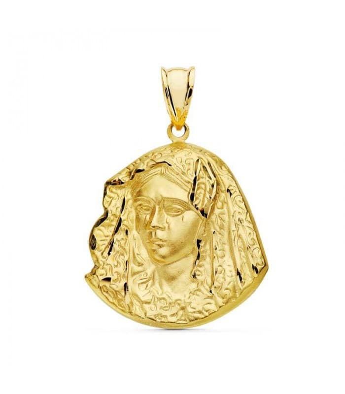 Médaille silhouette Vierge Macarena mate 18K 25mm