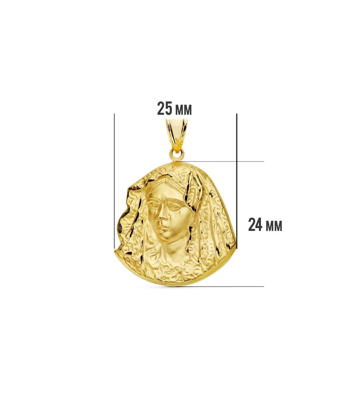 Medalla silueta Virgen Macarena matizada 18 Ktes 25mm