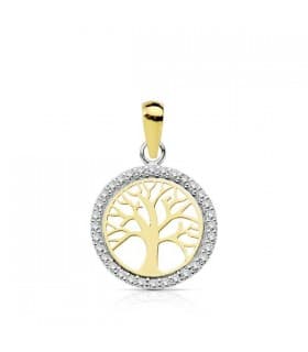 Ciondolo portafortuna Albero della vita con zirconi in oro bicolore 18kt, 13 mm | Gioielli e Ciondoli donna