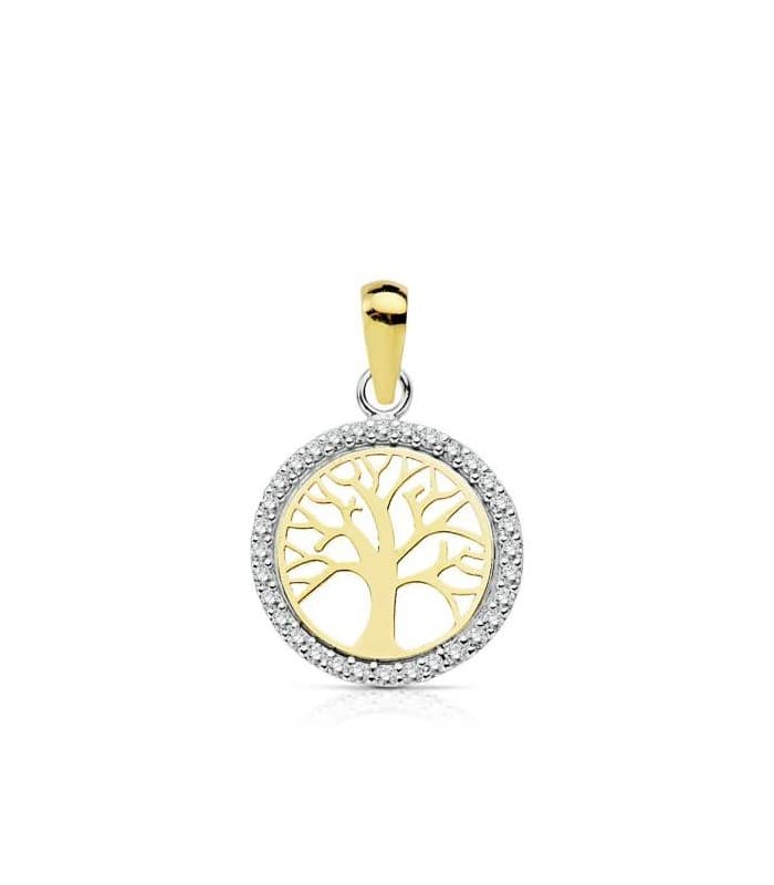 Colgante mama oro bicolor madallon arbol de la vida con piedras gemas circonitas brillantes