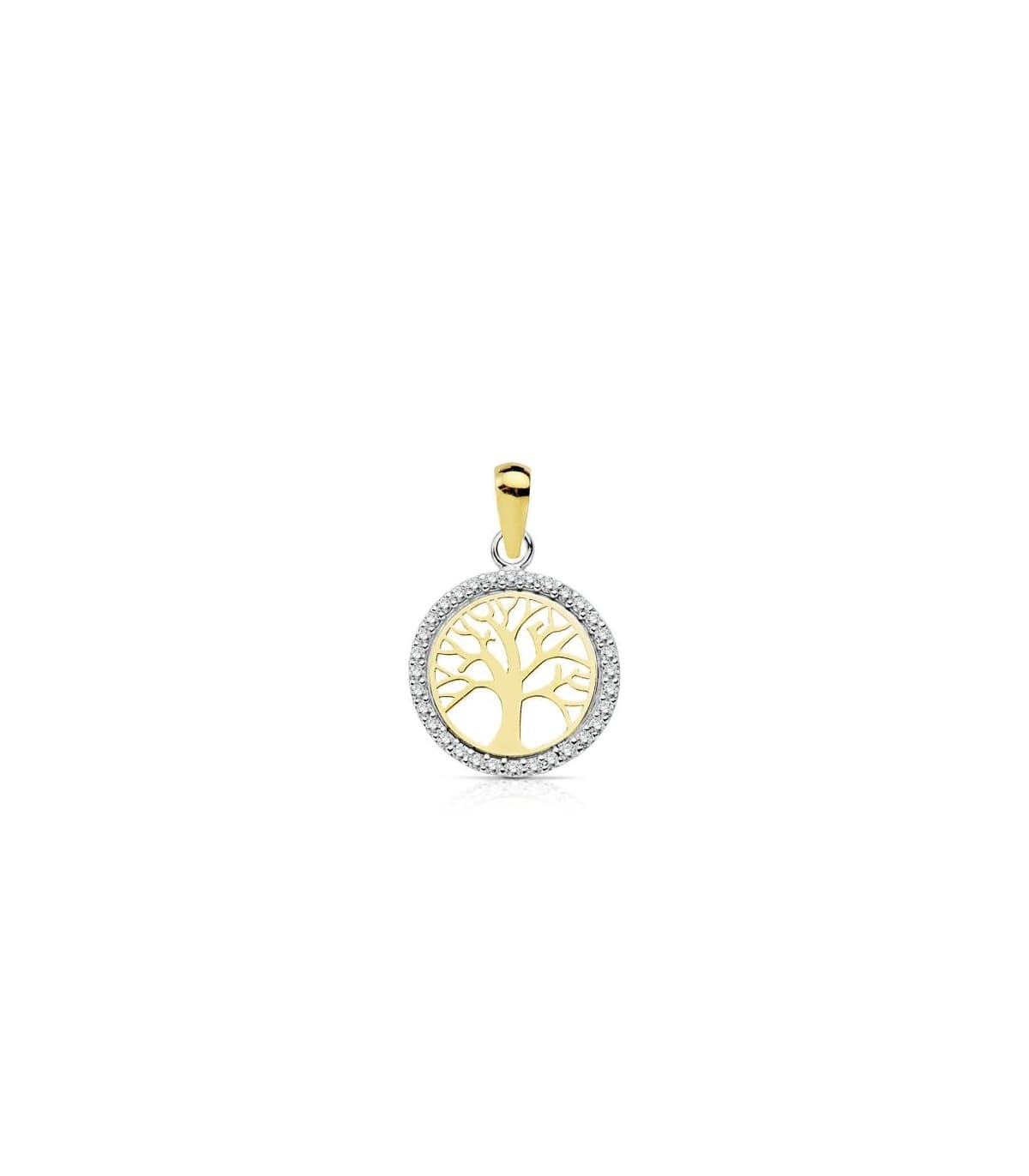 Anhänger Lebensbaum, Gelb-/Weißgold 18K Gold, Glücksbringer Zirkonia