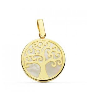 Ciondolo Albero della vita in oro 18 Kt e madreperla, diametro 18 mm | Gioielli portafortuna donna