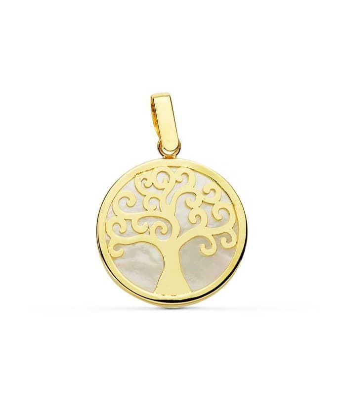 Anhänger Lebensbaum, 18K Gold, Glücksbringer Perlmutt, 18 mm | Schmuck Damen