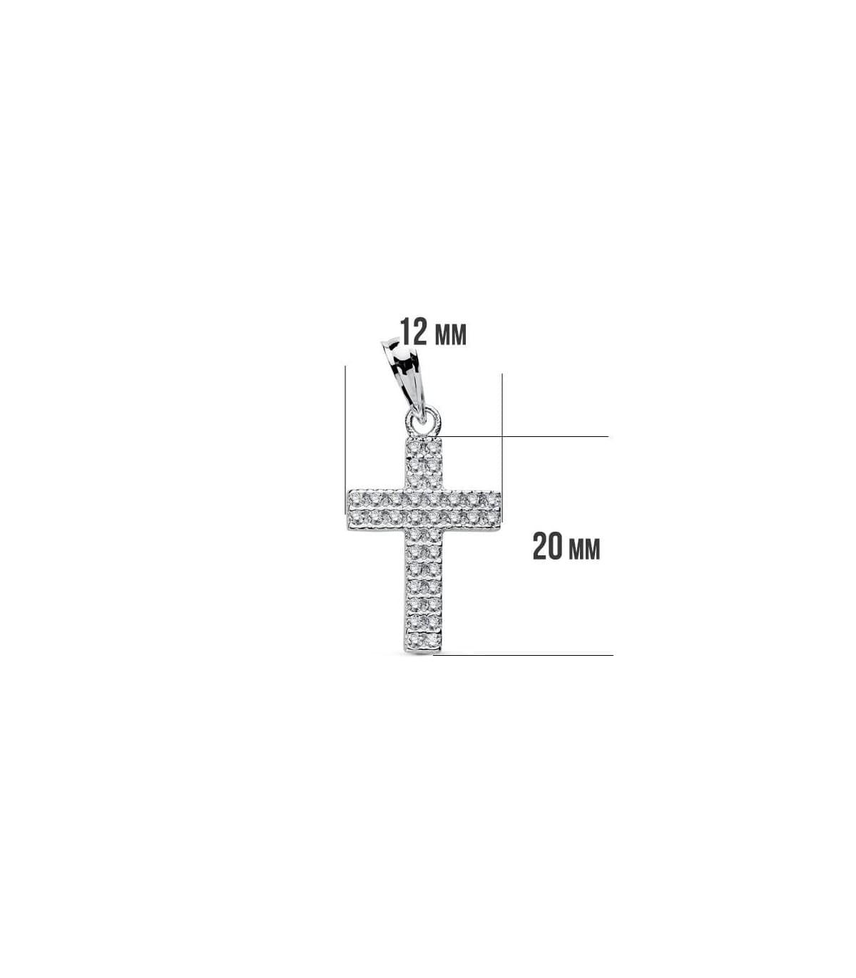 Pendentif croix 18 K 20 mm, double rangée de zircones blanches taille brillant