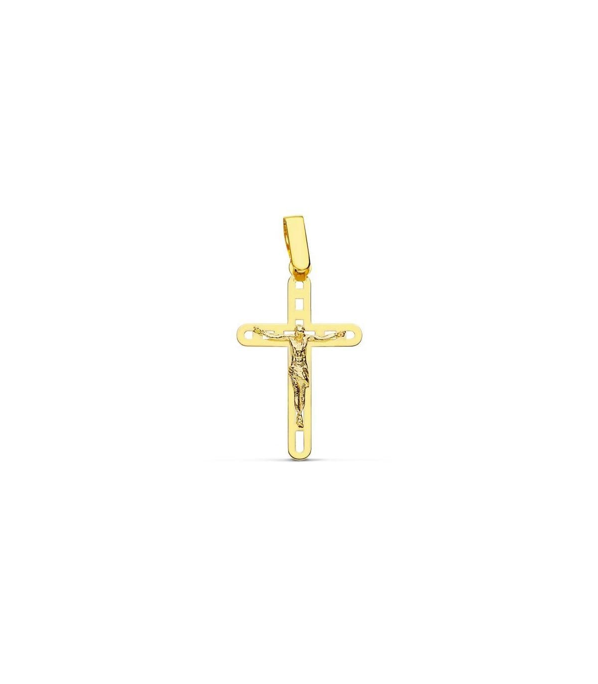 Cruz Cristo calada 24 mm, ovalada y plana | Cruces de oro bautizo o Comunión
