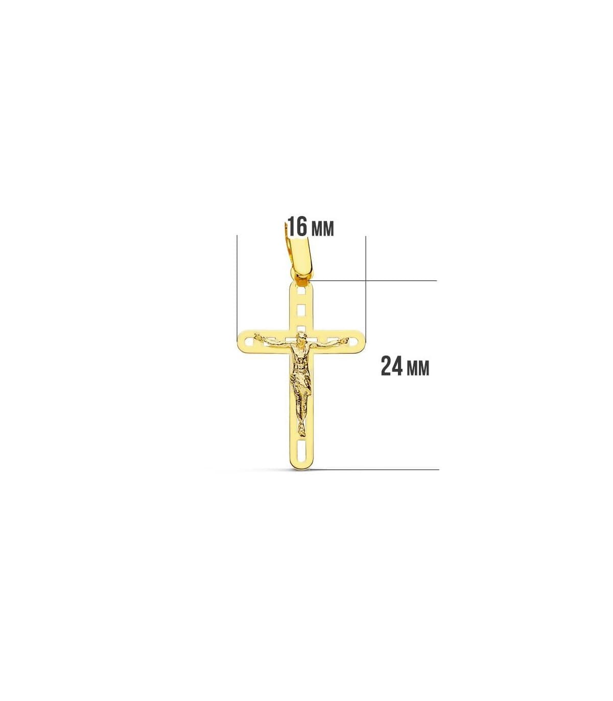 Croce Cristo traforata 18 carati 24x16mm, Per Battesimo e Comunione