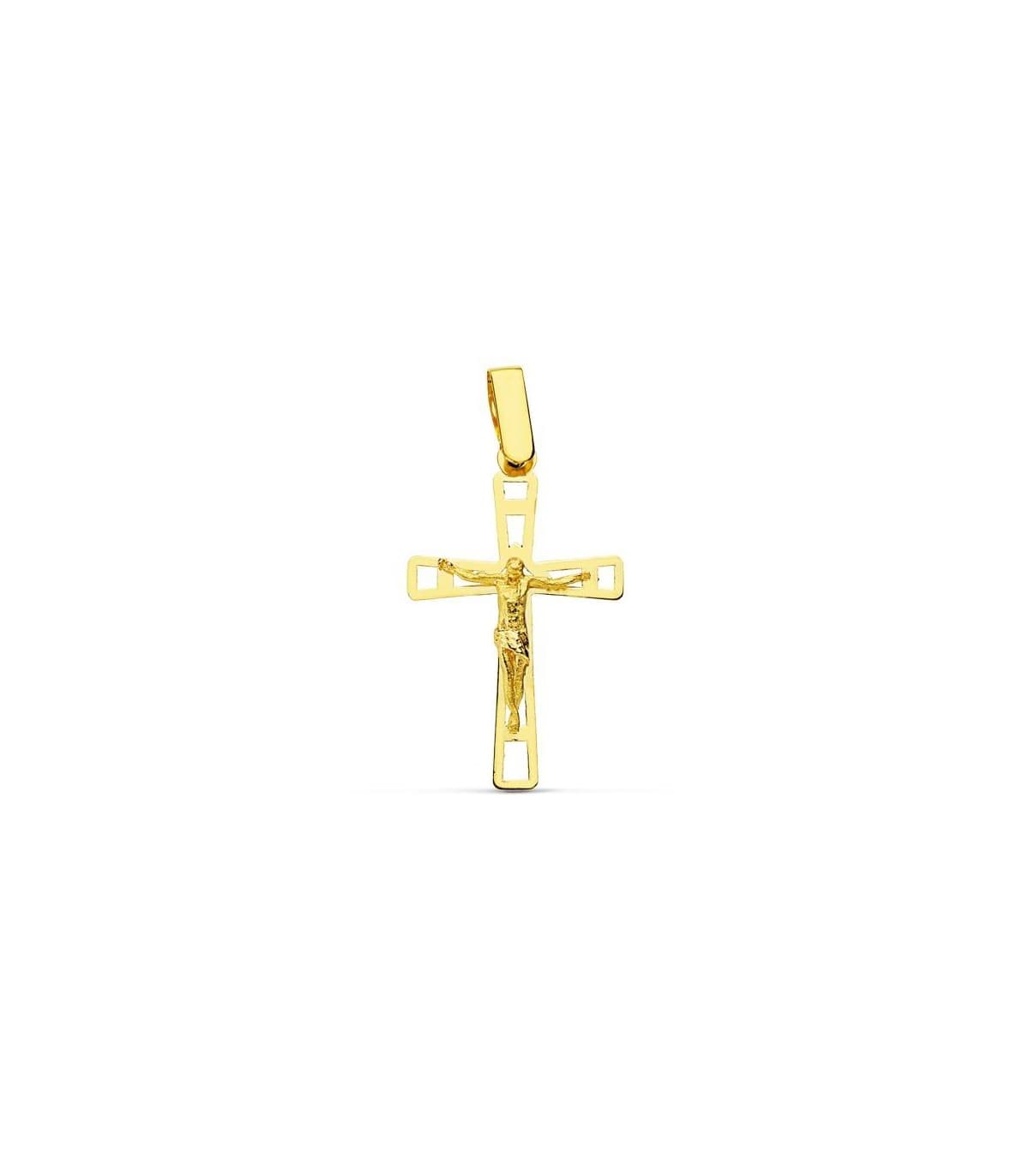 Croce Cristo traforata 24 mm 18 carati