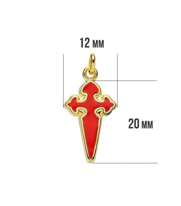 Goldkreuz des Heiligen Jakobus, 20 mm, 750 Gold, mit rotem Emaille – Glücksbringer für Pilger