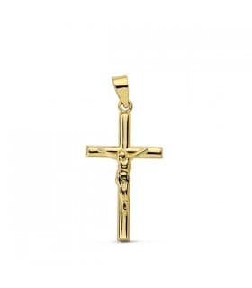 Anhänger Kreuz mit Jesus 750 Gold 13527, rund, dreidimensional