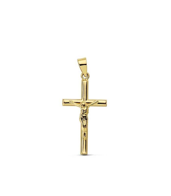 Croce 18Kt 21 mm lucida e liscia; Elegante croce cristiana per il battesimo e la comunione