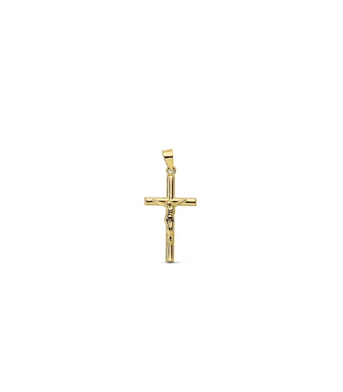 Croce 18Kt 21 mm lucida e liscia; Elegante croce cristiana per il battesimo e la comunione