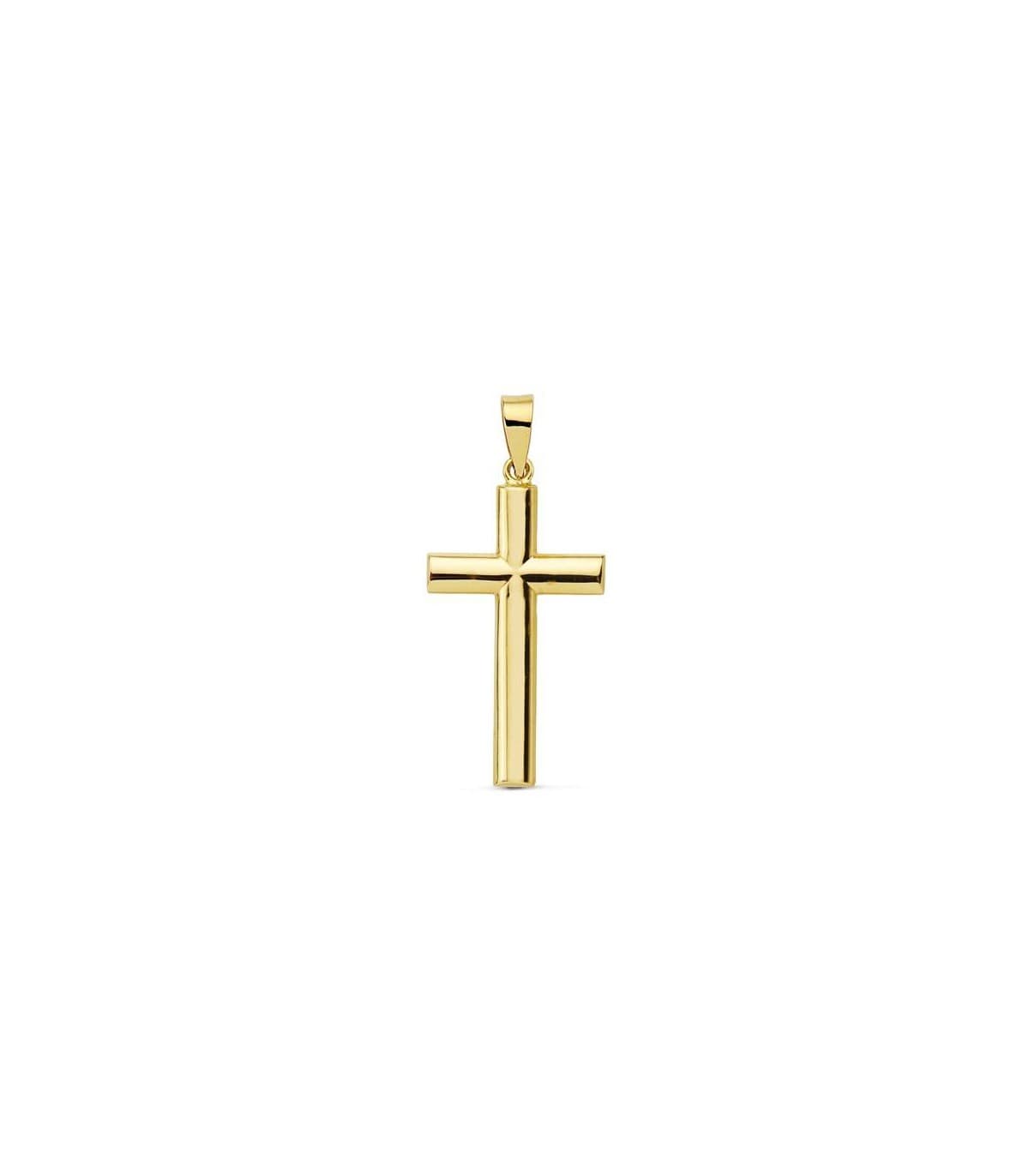 Croce 18Kt 25 mm lucida e liscia; Elegante croce cristiana per il battesimo e la comunione