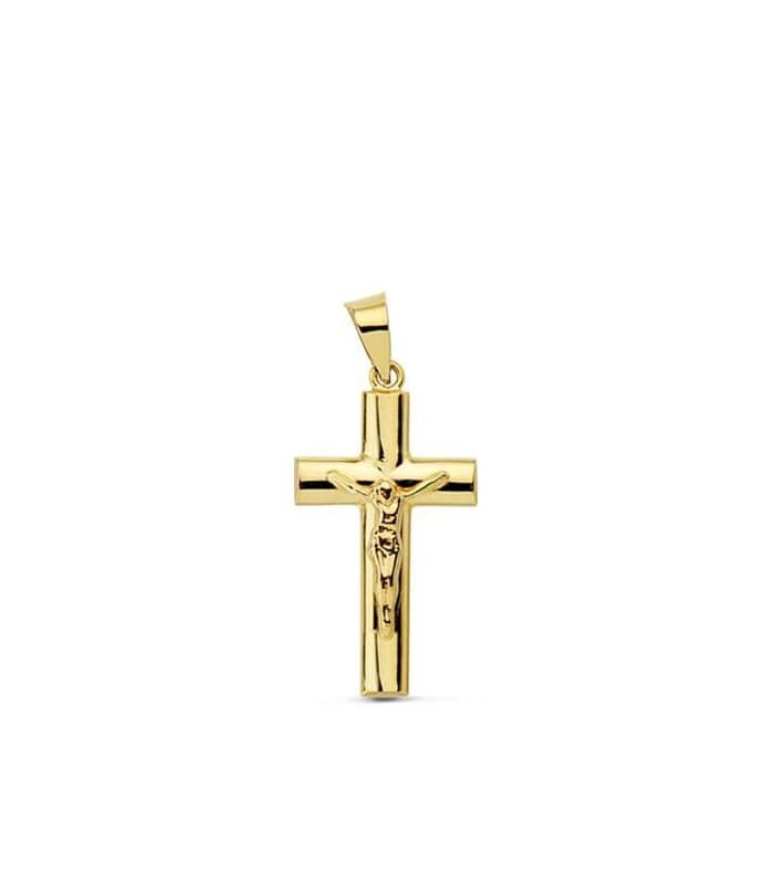 Cruz Cristo oval hueco 18 Ktes 21mm