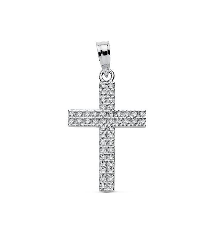 Cruz con doble fila de circonitas blancas de talla brillante 22 mm