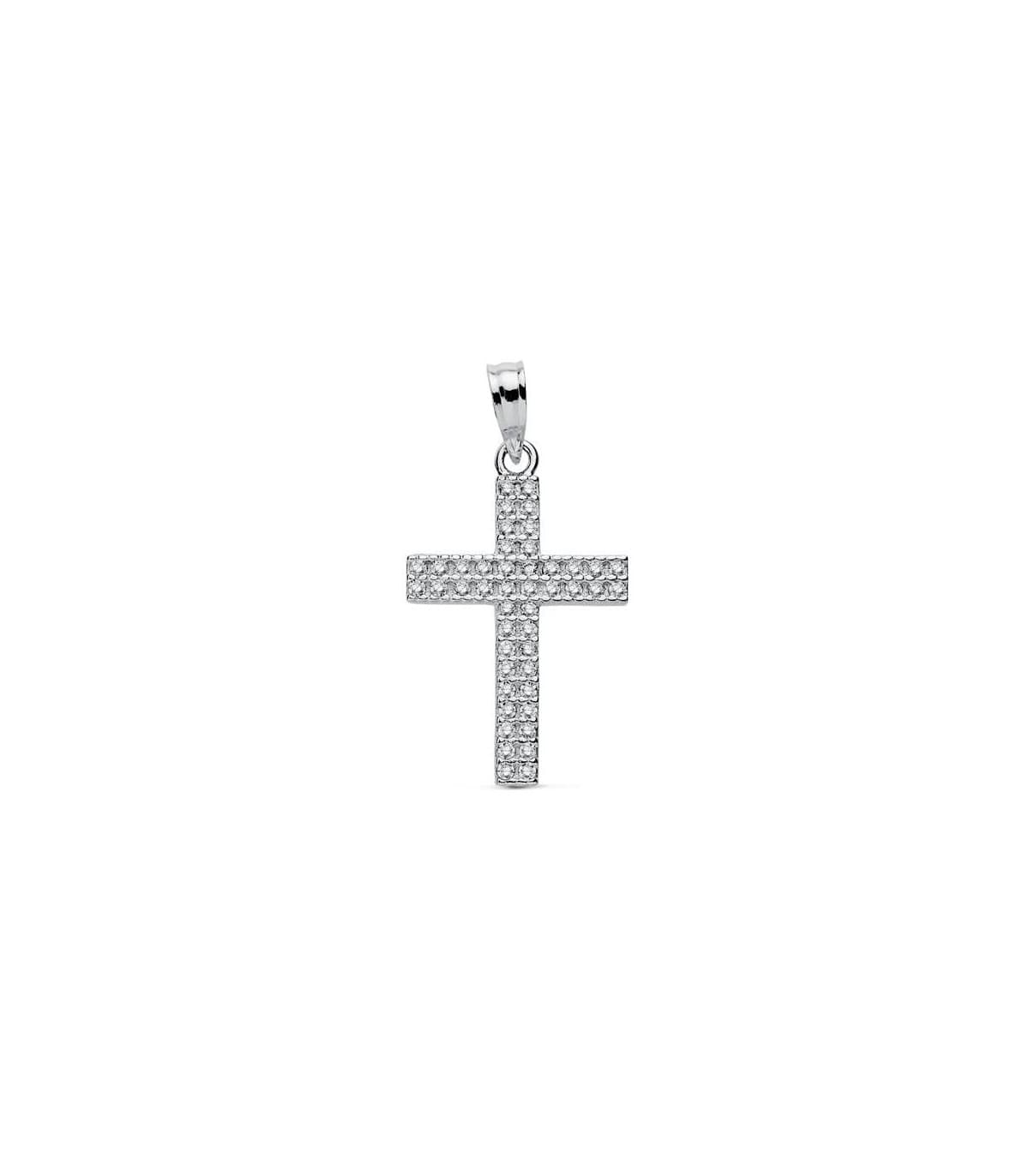 Ciondolo a croce oro bianco 18 Kt 22 mm - Croce per donna o bambina comunione