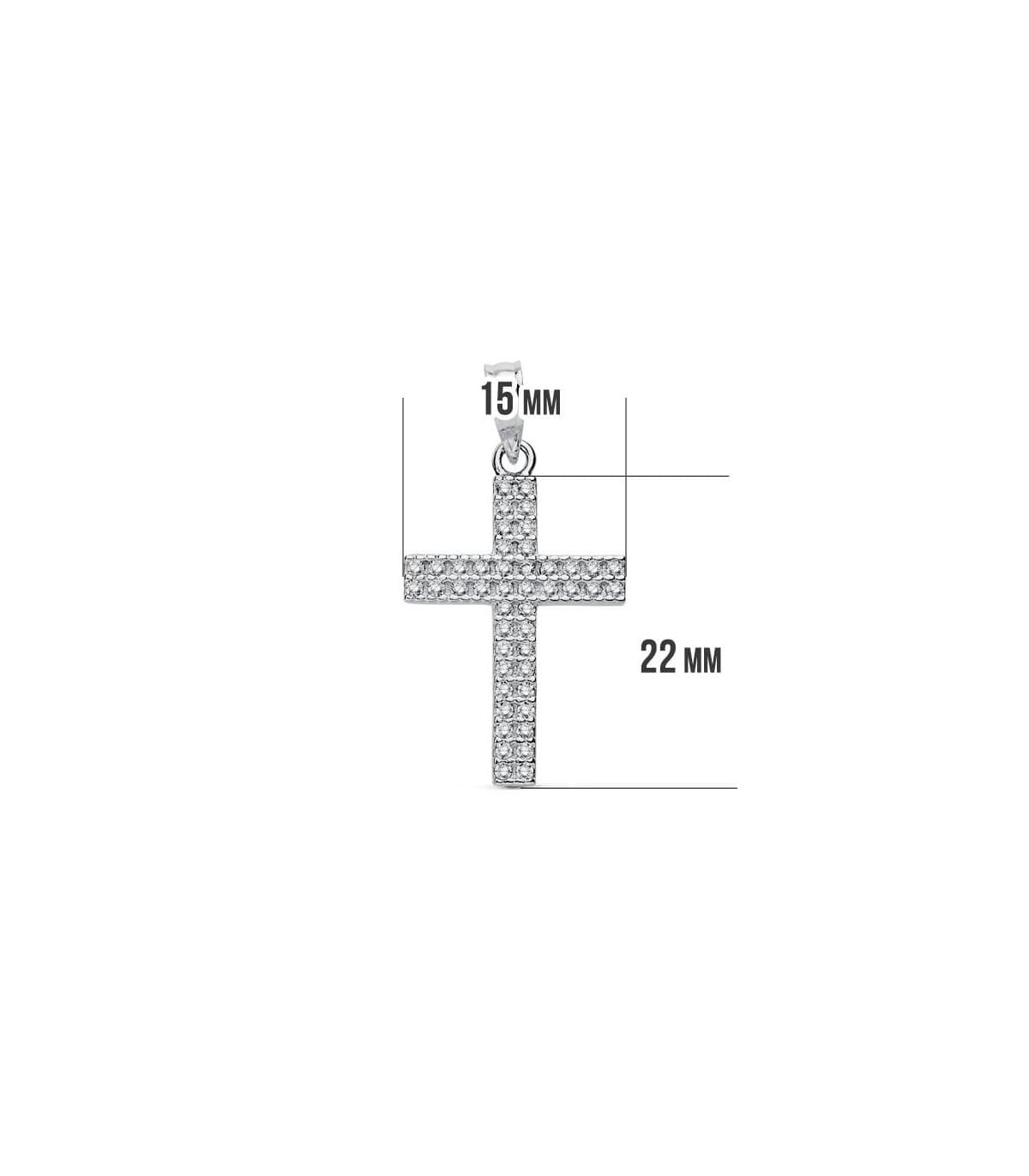Cruz con doble fila de circonitas blancas de talla brillante 22 mm