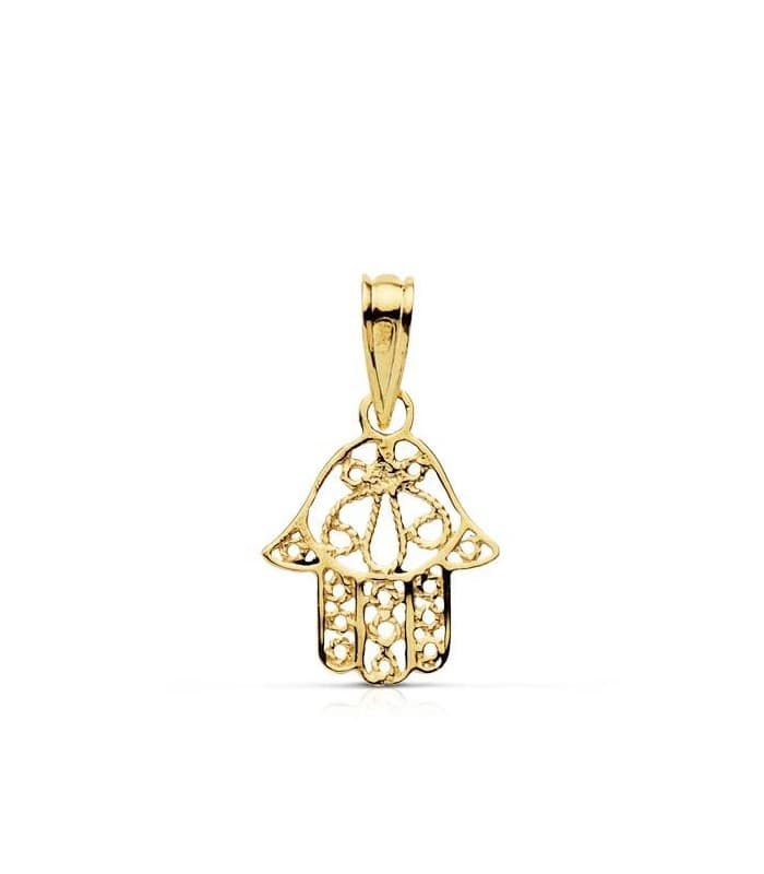 Kleiner Fatima-Hand 12 mm, Filigran, 375er Gold  – Glücksbringer-Schmuck und Anhänger