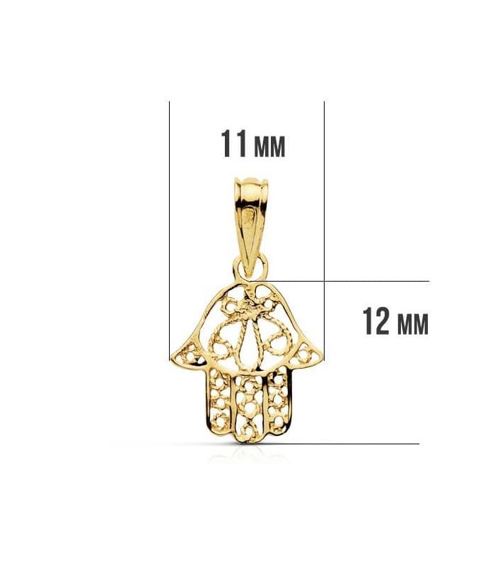 Colgante mano Fátima calada 9 Ktes Charm amuleto de buena suerte