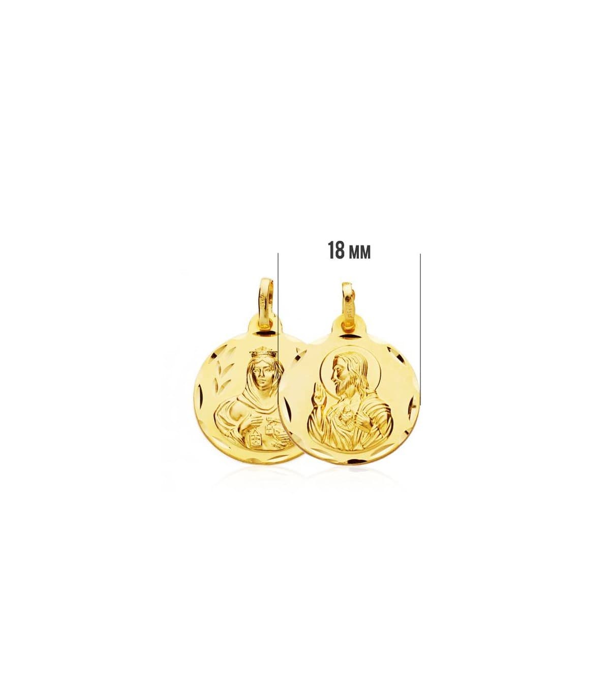 Scapulaire V. du Mont Carmel et Coeur de Jésus Or 9k 18MM